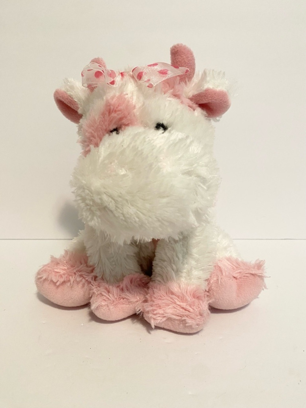 Russ Maribell Cow Plush White Pink Stuffed Animal Toy Polk A Dot Ribbon 9”